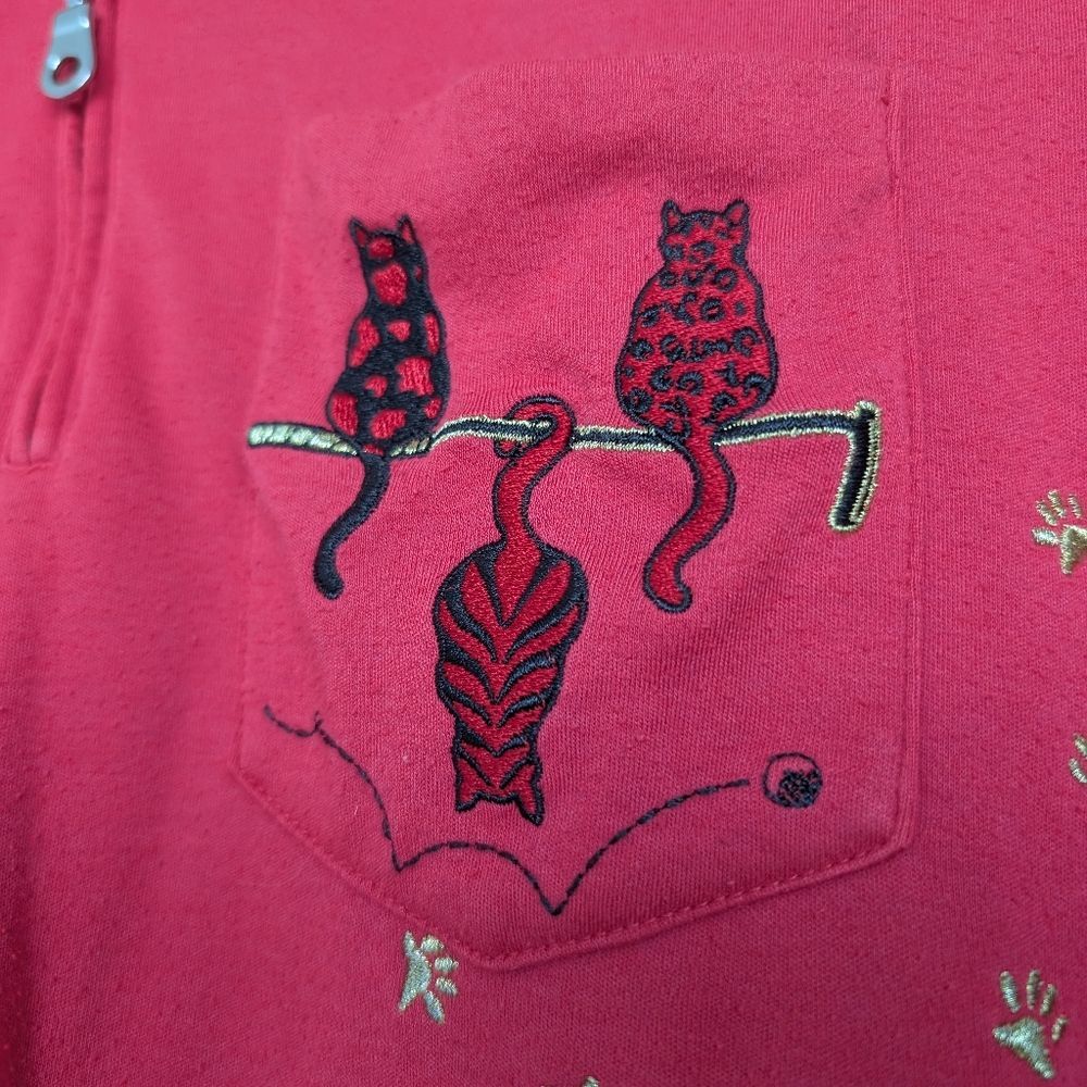 Cat Novelty Polo Shirt w Embroidery Throughout Paw Print and Cats Sz ~M/L